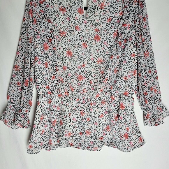 NWT Cato Est.1946 Womens Blouse Cheetah Floral Print Peplum Dolman Sleeve 14/16W - Picture 9 of 11